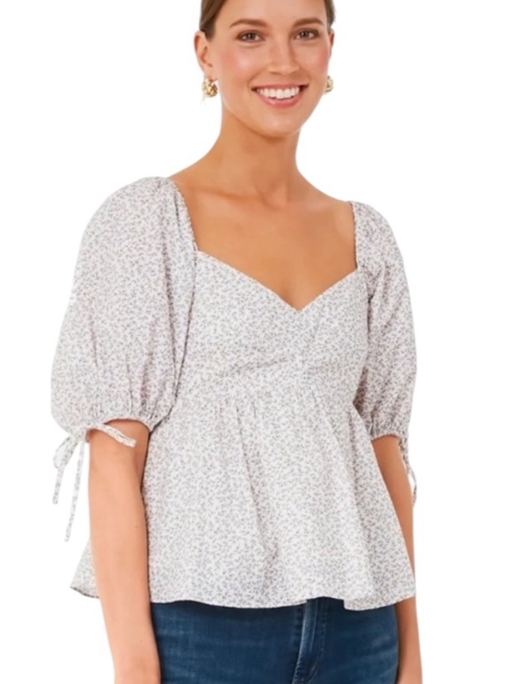 Tuckernuck Hyacinth House Lavender Society Floral Tie Puff Sleeve Peplum Top XS
